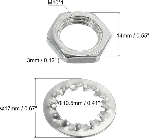 Vista 2 de MECCANIXITY Tuercas de bloqueo roscadas de tubo de lámpara con arandelas M10 rosca hexagonal para lámpara de techo montaje de reparación