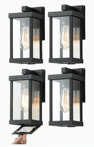 Vista 16 de mirrea Aplique de pared clásico de 7 pulgadas para exteriores, 1 luz en negro mate, marco de metal rectangular y pantalla de vidrio transparente