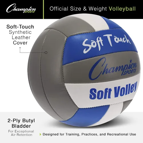 Vista 2 de Champion Sports Pelota de voleibol oficial de cuero sintético Azul/ Gris
