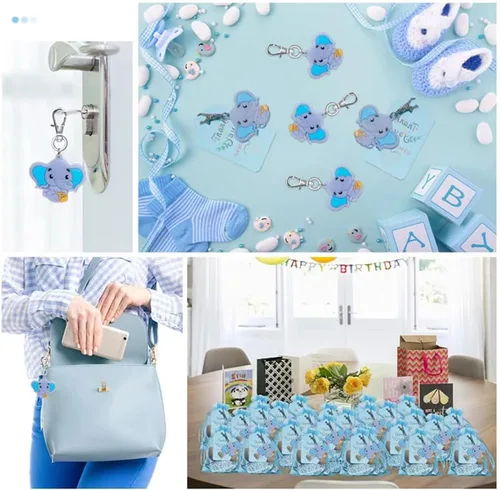 Vista 7 de Juego de 50 llaveros de elefante para baby shower, recuerdos de fiesta temática de elefante, suministros de fiesta de cumpleaños para niños y niñas
