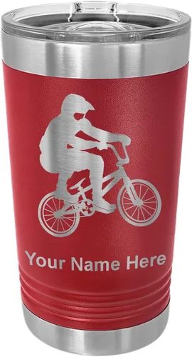 Vista 6 de LaserGram Vaso de pinta aislado al vacío de 16 onzas, conductor BMX, grabado personalizado incluido (negro) Engraved Gift for BMX Rider, Vacuum