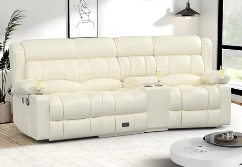 Vista 18 de Dresegmt - Juego de sofá reclinable con consola, diseño de respaldo central abatible, sofá de 3 plazas y sillón reclinable individual, sofás Gris
