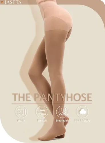 Vista 4 de LASETA Medias para mujer, 120D, con control superior, pantimedias opacas para invierno, 2 pares