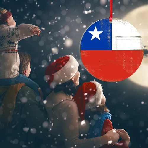 Vista 6 de Silueta de la bandera de Chile, adornos de árbol de Navidad, bandera nacional, recuerdo de país, decoraciones de Navidad, regalo de Chile, adorno