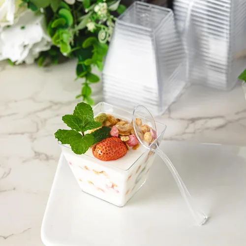 Vista 6 de Paquete de 100 mini tazas de postre de 4 onzas con cucharas, cuenco
