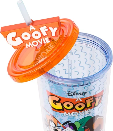 Vista 4 de Silver Buffalo Disney Una Loca Aventura de Goofy con Goofy, Max Goof, Roxanne y Bobby Zimuruski - Vaso de plástico para bebidas frías con tapa