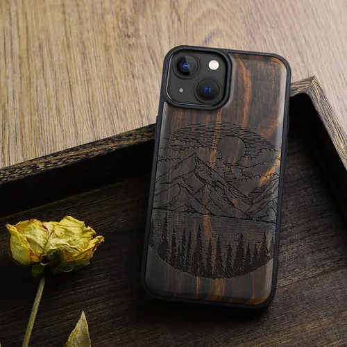 Vista 8 de Carveit Funda magnética de madera para iPhone 14 [madera natural y TPU suave negro] Funda protectora de madera única y elegante a prueba de golpes