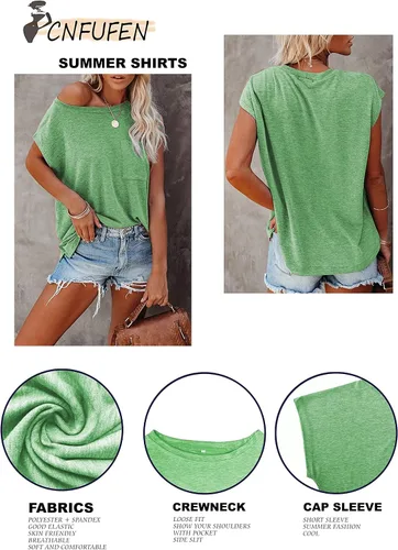 Vista 45 de CNFUFEN Camisetas de manga corta/larga para mujer, a la moda, casual, de verano, ligeras, sólidas, de moda
