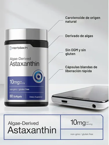 Vista 4 de Horbäach Astaxantina Suplementos 10mg 60 cápsulas blandas