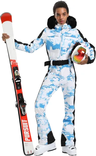 Vista 23 de GSOU SNOW Traje de esquí para mujer, traje de nieve de una pieza, para snowboard, delgado, aislante, impermeable, resistente al viento