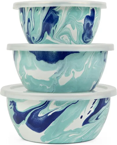 Vista 11 de Golden Rabbit Enamelware - Cuencos de almacenamiento anidables con tapas, juego de 3, camuflaje Mixing, Serving & Storage Bowls, Carbon Steel Core