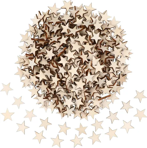 Vista 9 de Gejoy 500 piezas de estrellas de madera sin terminar recortes de madera, 1