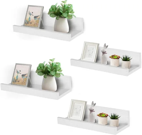 Vista 9 de Muzilife Estantes flotantes pequeños de madera de 12 pulgadas con labio, 2 Negro
