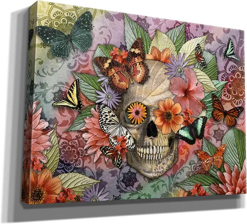 Vista 2 de Epic Graffiti 'Butterfly Botaniskull' de Fusion Idol Arts, arte de pared en lienzo, 16 x 12 pulgadas