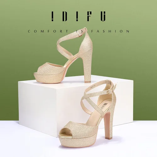 Vista 3 de IDIFU Sandalias de vestir con plataforma gruesa de tacón alto para mujer, con correa de tobillo y puntera abierta, zapatos de noche para mujer, novia