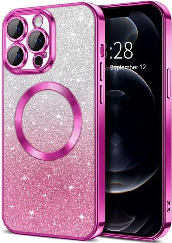 Vista 42 de Hython Funda para iPhone 13 Pro transparente con purpurina magnética [compatible con MagSafe] Protector completo de lente de cámara delgado