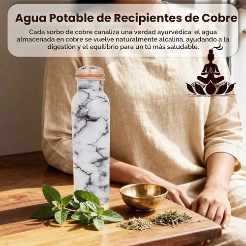 Vista 2 de Craft Trade Botella de agua de cobre 32oz con estampado de mármol diseño Blanco