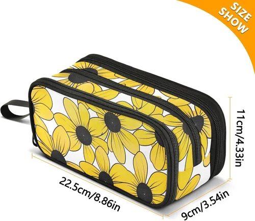 Vista 3 de Nylon Pencil Bags For Kids Black-eyed Susan Simple Line Art Valentinesnes High Capacity Big Zipper Pencil Case School Stationery for Office Adults