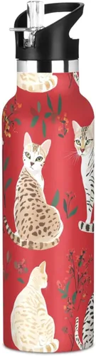 Vista 16 de Botella de agua aislada con popote Kawaii Devon Rex Cats Blush doble pared aislada al vacío ligera para deportes, gimnasio, viajes al aire libre