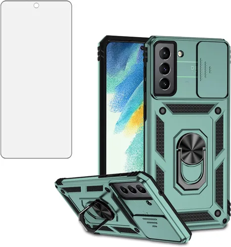 Vista 11 de Asuwish Funda de teléfono para Samsung Galaxy S21 FE 5G con protector de pantalla de vidrio templado y soporte delgado, funda protectora híbrida