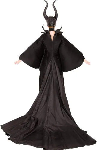 Vista 3 de miccostumes Disfraz de reina malvada para mujer, vestido negro Dolman con tocado con cuernos, Negro