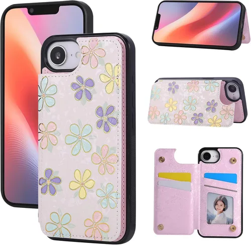 Vista 57 de UEEBAI Funda tipo cartera para iPhone 13 con tarjeteros, piel sintética, diseño floral, función atril, bloqueo RFID, doble cierre magnético, funda