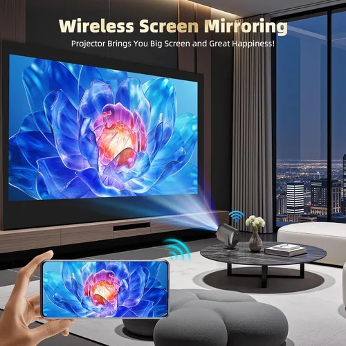 Vista 5 de KSAN Proyector con Soporte, [Enfoque Eléctrico] Proyector WiFi 1080P con Bluetooth, Proyector de Películas Portátil para Uso en Interiores