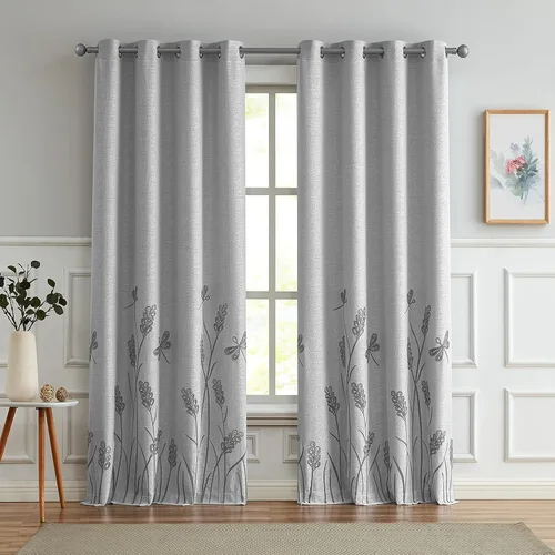 Vista 25 de Melodieux Cortinas texturizadas de lino con bordado de trigo para sala de estar, dormitorio, cortinas de ventana con patrón floral de granja
