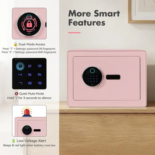 Vista 6 de PATRON Caja de seguridad biométrica con cerradura de huellas dactilares Rosa