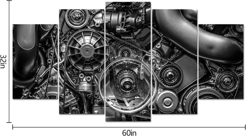 Vista 6 de VVOVV Wall Decor - Impresiones en lienzo de 5 piezas de equipo de ingeniería de motor y cadena, fotos en blanco y negro, arte de pared, decoración