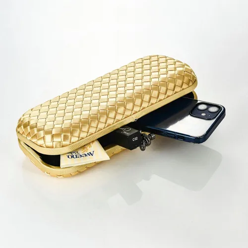 Vista 2 de Bolso de mano de noche tejido para mujer, elegante bolso cruzado con cadena desmontable para boda, fiesta de graduación