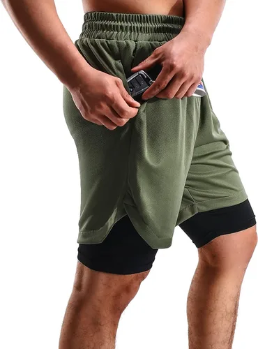 Vista 5 de Pantalones cortos 2 en 1 para hombre, 2 unidades, pantalones cortos de gimnasio para correr para hombre de 7 pulgadas, pantalones cortos