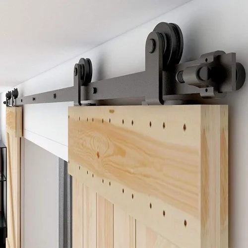 Vista 17 de CCJH Kit de herrajes para puerta corrediza de granero de 4 pies, resistente, suave y silencioso, fácil de instalar, se adapta a paneles de puerta
