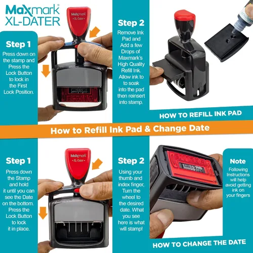 Vista 6 de MaxMark - Sello de fecha resistente estilo 3 con sello de entintado automático recibido, tinta negra