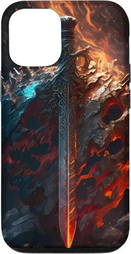 Vista 28 de Espada flameante y escudo el símbolo del guerrero Funda para iPhone 16