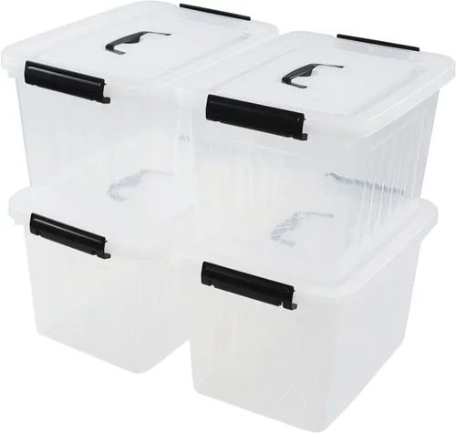 Vista 6 de Wekioger - Paquete de 4 cubos transparentes con tapa de 12 cuartos de galón, caja de almacenamiento con asa