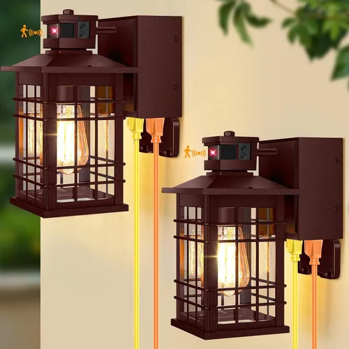 Vista 18 de Lámpara exterior con sensor de movimiento para montaje en pared, de bronce aceitado del anochecer al amanecer, impermeable, con base E26, linterna