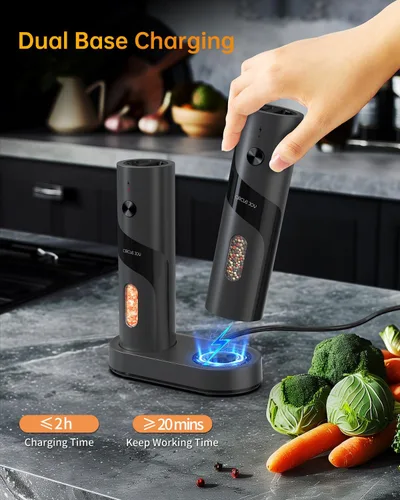 Vista 3 de CIRCLE JOY Juego de molinillo eléctrico recargable de sal y pimienta con recarga superior Molinillo de pimienta automático con base de carga, grosor