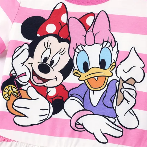 Vista 4 de Disney Vestido de princesa de manga corta con estampado de rayas de Minnie Mouse para niñas pequeñas