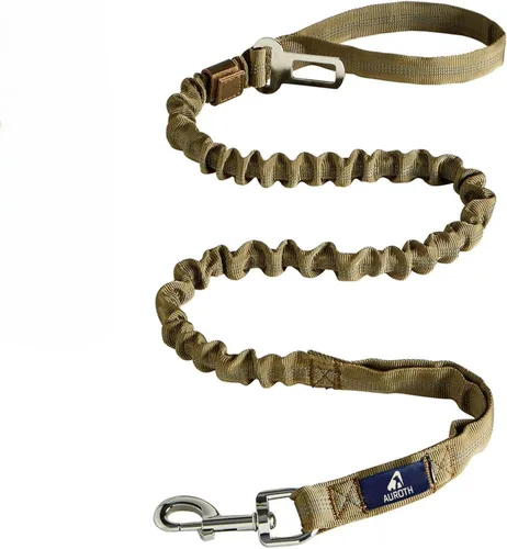 Vista 14 de AUROTH Correa elástica resistente para perros de razas grandes, sin tirones para absorción de golpes con cinturón de seguridad del automóvil, 2 asas