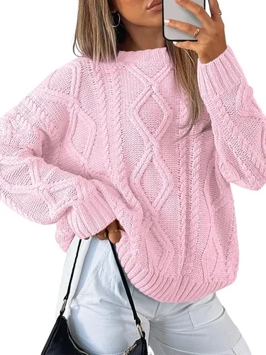 Vista 19 de Trendy Queen Suéteres de punto trenzado de gran tamaño para mujer, trajes Verde militar