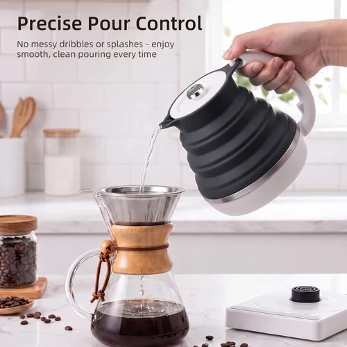 Vista 3 de Hervidor eléctrico de viaje de silicona de grado alimenticio con control de temperatura, 0. 55L (negro)
