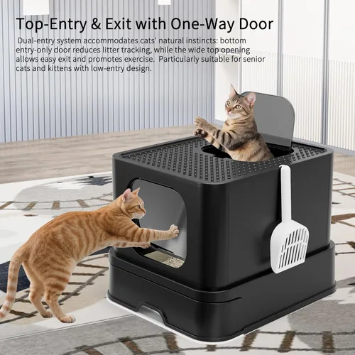 Vista 4 de RIZZARI Caja de Arena Cerrada para Gatos: Diseño Grande de Acero Inoxidable Anti-Fugas Controla el Olor - Todo Negro Sin Desodorizante - para Gatos