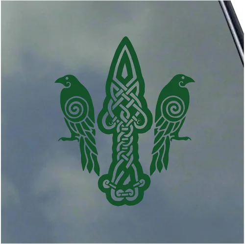 Vista 9 de Huginn y Muninn con Gungnir - Vinilo adhesivo nórdico Asatru Odin Thor Raven Negro