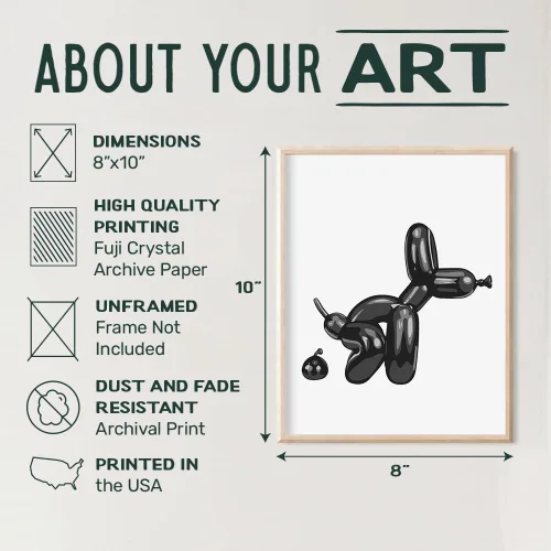 Vista 3 de Decoración de pared de baño en negro - Decoración de baño para hombres - divertidas señales de baño - Arte pop moderno de globos de perro en baño