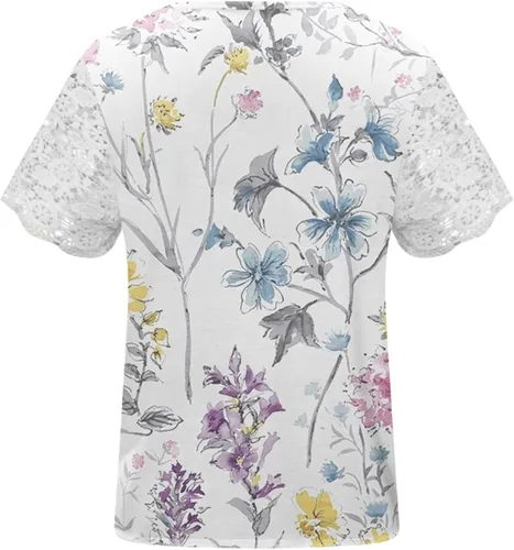Vista 4 de Blusas de manga corta con cuello en V para mujer, elegante blusa informal con encaje y cuello en V