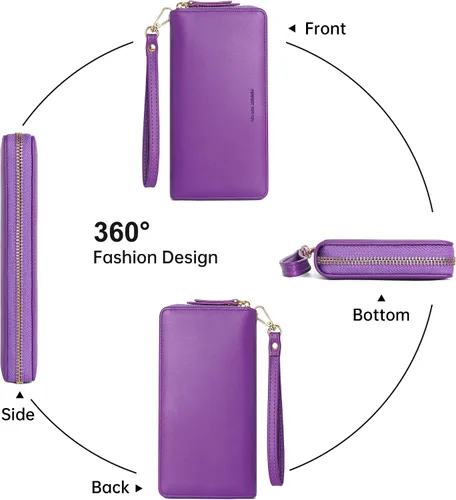 Vista 5 de YOUBDM Cartera de mano para mujer con soporte para tarjeta de crédito, cartera de cuero suave con correa para la muñeca