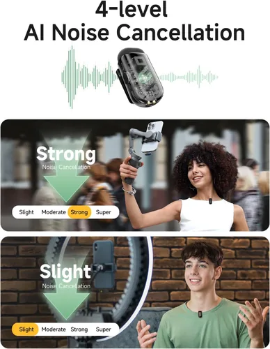 Vista 3 de MAONO Wave T1 Mini micrófono inalámbrico Lavalier para iPhone/Android, cancelación de ruido, filtro de voz AI, 30 horas utilizado con estuche