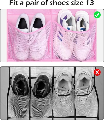 Vista 3 de KIMBORA 12 bolsillos grandes de malla sobre la puerta, organizador de zapatos para armario, zapatero colgante para puerta, zapatillas, Rosa