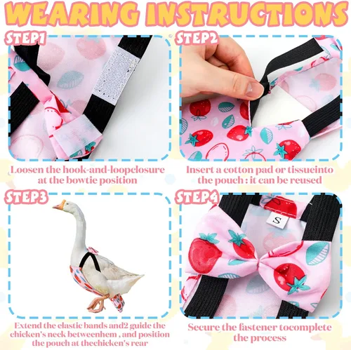 Vista 5 de DoubleFill 6 piezas de pañales para pollos para gallinas, gallos, patos reutilizables lavables con lazada para patitos, gallinas, gansos, aves